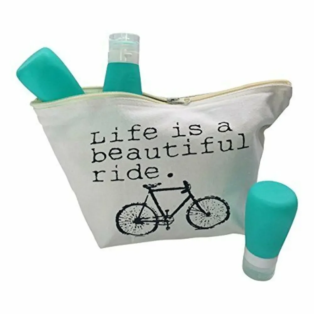Canvas Travel Cosmetic Bag Set w Bottles Life Is Beautiful Ride NEW